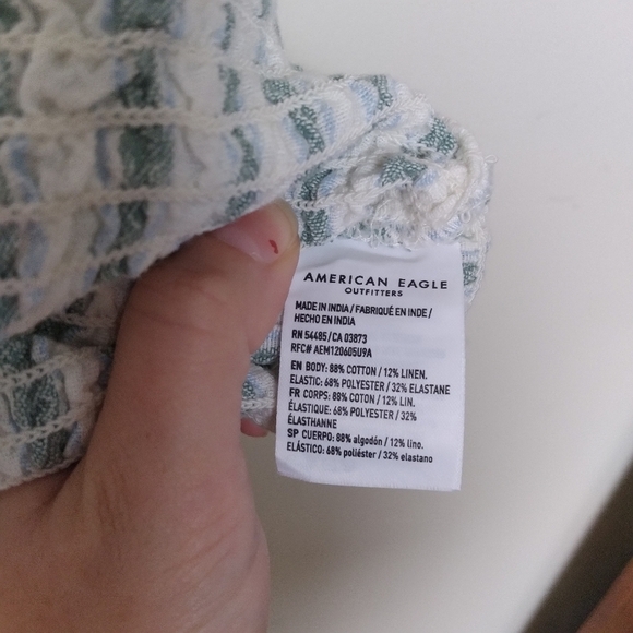 American Eagle Green and White Striped Linen Blend Halter Crop Top Size Small - Picture 7 of 8